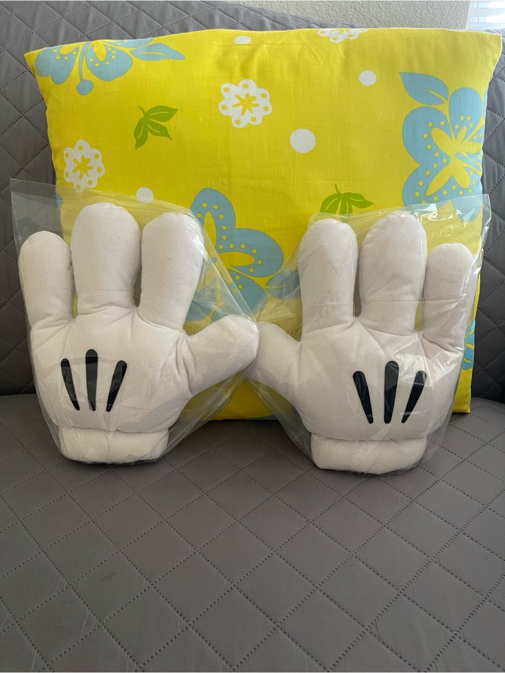Disney Plush Cartoon Glove Hand Pillows - White with Black Accents